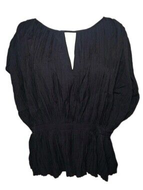 DKNY Black Pleated Sleeveless Peplum Top Womens Size XL Blouse Side Zip EUC